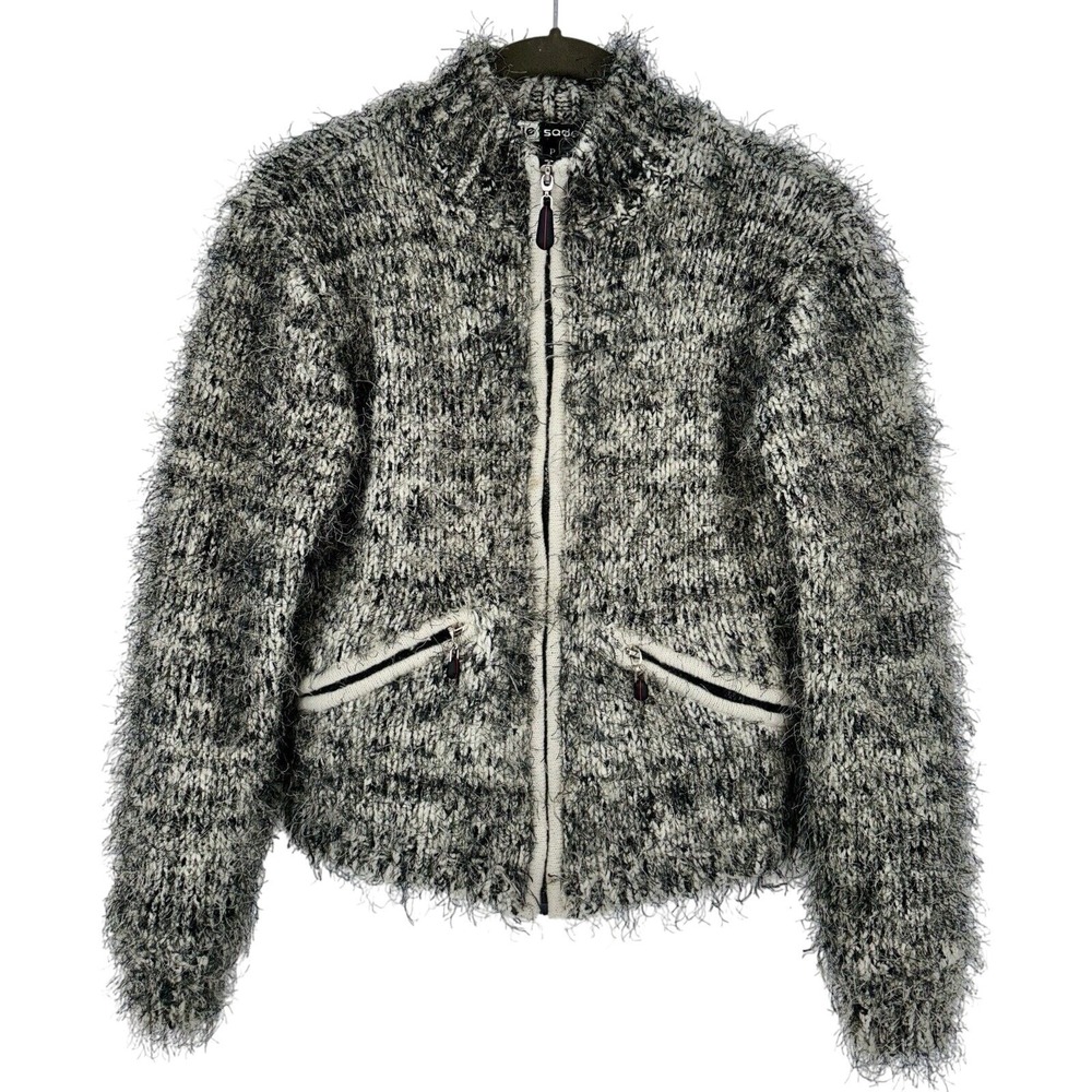 Jamie Sadock Cardigan‎ Full Zip Pockets Eyelash Sweater Petite SEE MEASUREMENTS!